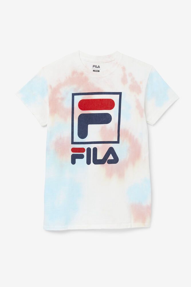 Fila Tričko Panske Tie Dye Stacked Logo Biele - JKGCO0453